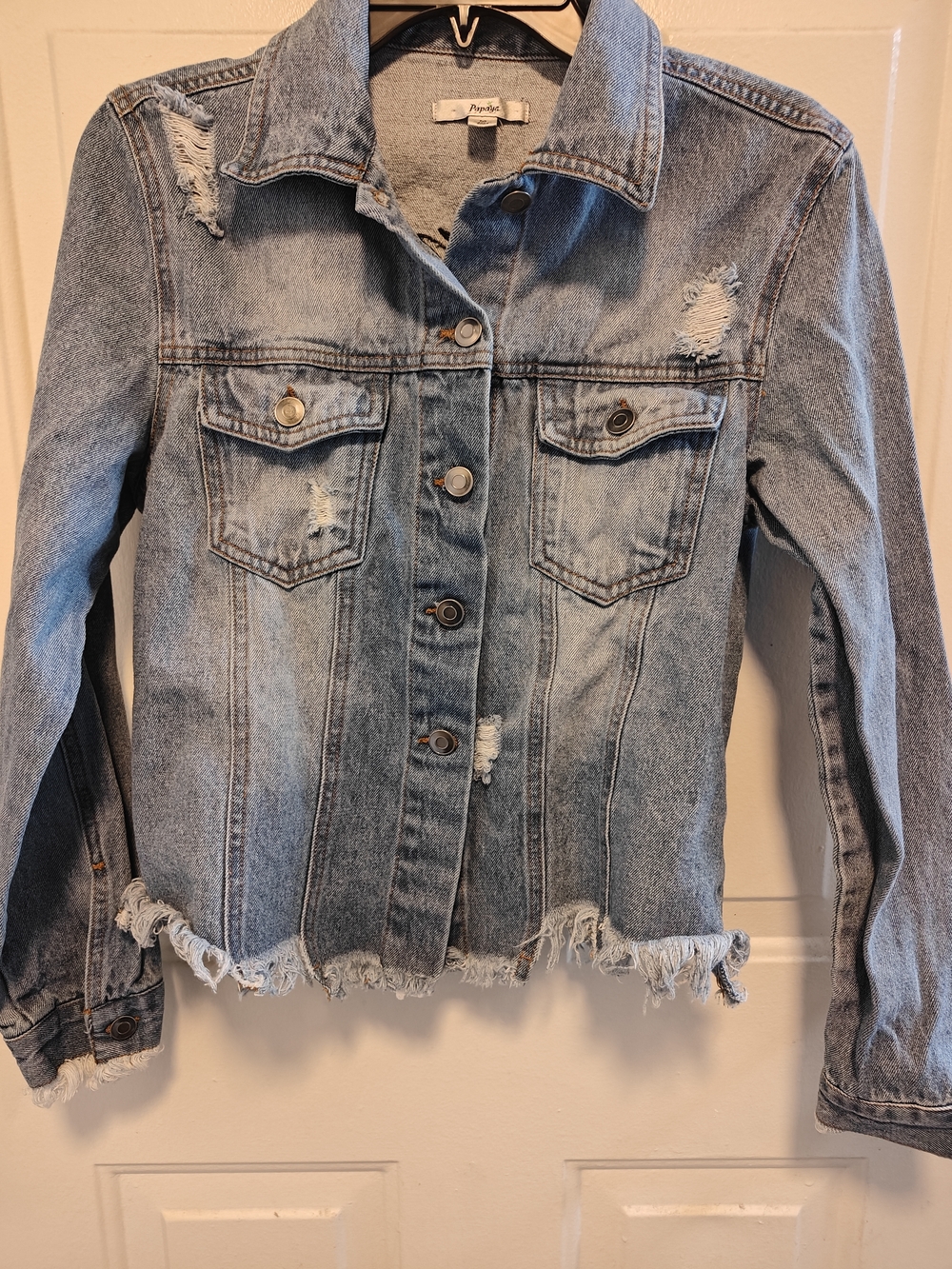 Papaya Light Blue Distressed Denim Jacket